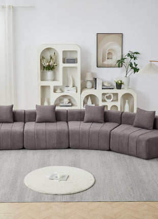 Likeshoppe Curved Modular Chenille Sectional Sofa – Grey 4-Seat Cloud Couch with Pillows for Modern Living Room
