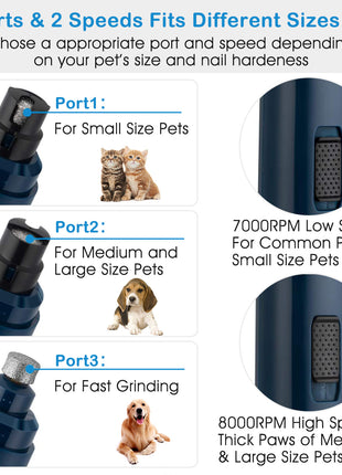 USB Rechargeable Dog Nail Grinder – Quiet 2-Speed Pet Nail Trimmer for Dogs & Cats