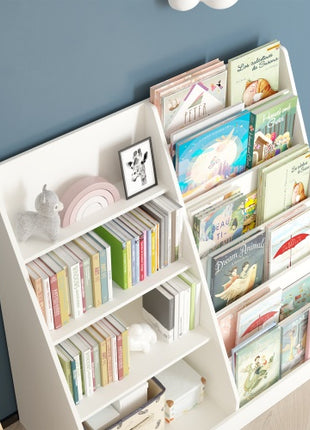 Kids Bookshelf & Toy Storage Organizer – 4 Tier Wooden Bookcase for Kids Room