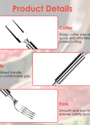 5PCS 2-in-1 Watermelon Cutter Fork Set – Stainless Steel Fruit Slicer for Easy Cubes
