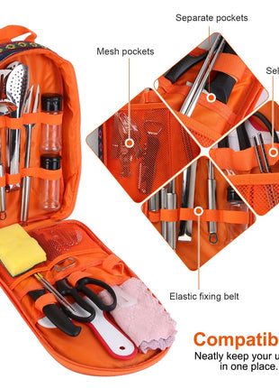 19-Piece Camping Cooking Utensil Set – Portable Outdoor Kitchen Kit with Stainless Steel Tools & Organizer Bag