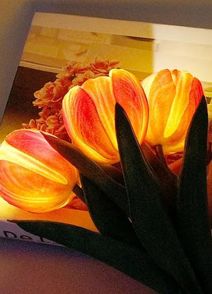 LED Tulip Table Lamp USB Rechargeable – Flower Vase Decorative Night Light with Adjustable Brightness