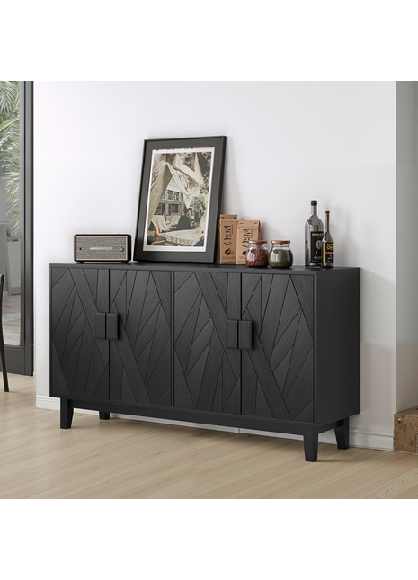 55.4" Modern Buffet Cabinet – Black Sideboard Storage Cabinet with Adjustable Shelves