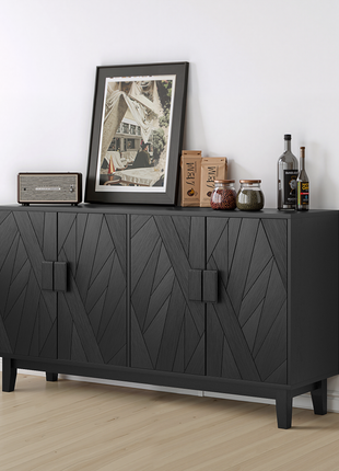 55.4" Modern Buffet Cabinet – Black Sideboard Storage Cabinet with Adjustable Shelves