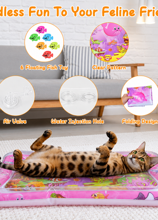 Interactive Cat Water Mat – LED Sensory Play Mat with Floating Fish Toys