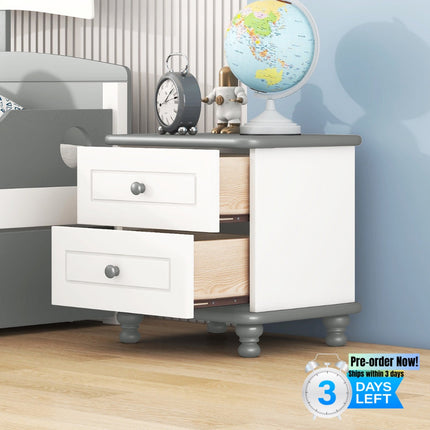 AW1- Wooden Nightstand with Two Drawers for Kids,End Table for Bedroom,White+Gray - Likeshoppe 