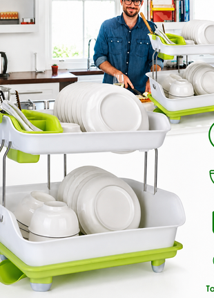Double Layer Dish Rack – Kitchen Countertop Dish Drying Organizer