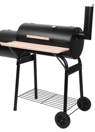 Black Carbon Charcoal Grill Smoker – Outdoor BBQ Oven with Thermometer & Side Smoker
