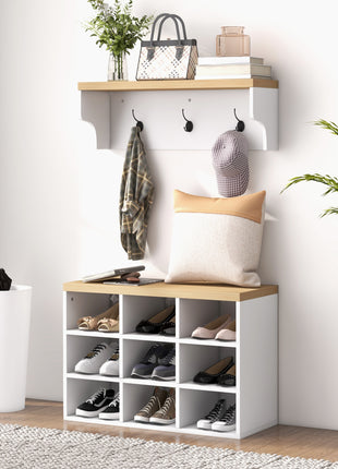 2-in-1 Entryway Coat Rack Shoe Bench – Hall Tree with Hooks & Shoe Storage Shelf