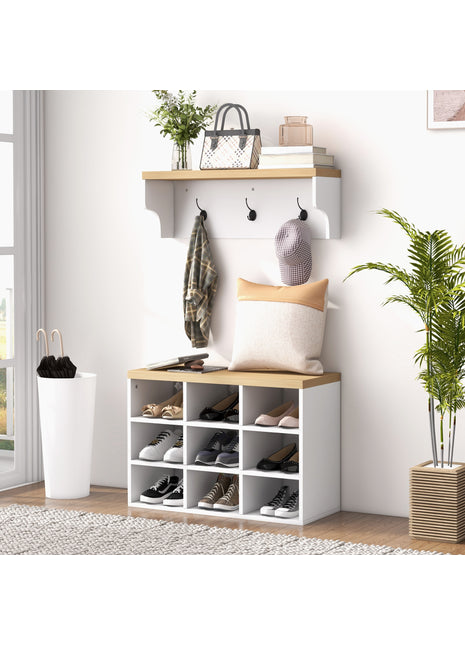 2-in-1 Entryway Coat Rack Shoe Bench – Hall Tree with Hooks & Shoe Storage Shelf