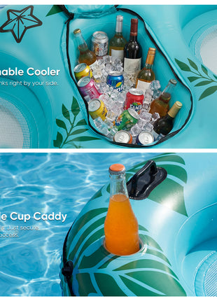 2PCS Inflatable River Floats with Cooler & Cup Holders – Oversized Float Tubes with Backrest