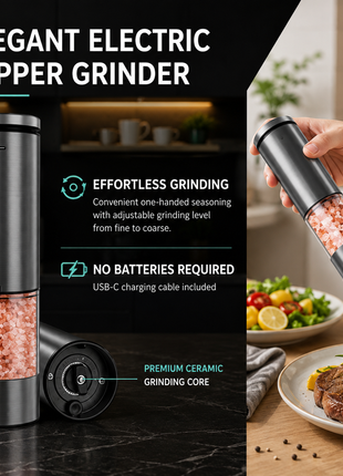 LIKESHOPPE Automatic Electric Salt & Pepper Grinder Set – Battery-Powered Adjustable Spice Mills (2-Pack)