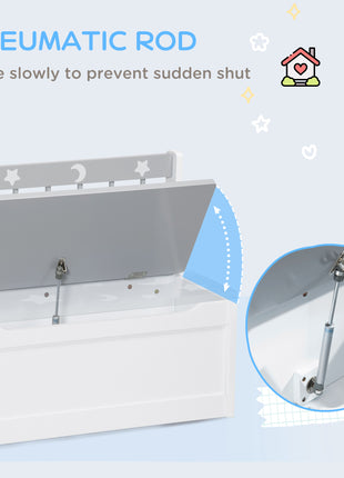 Kids Toy Storage Bench with Safety Lid – Wooden Toy Chest Seat with Moon & Stars Design for Playroom