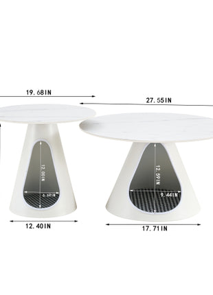 2-Piece Round Coffee Table Set with Cat Beds – Marble Top Modern Pet Friendly Living Room Tables