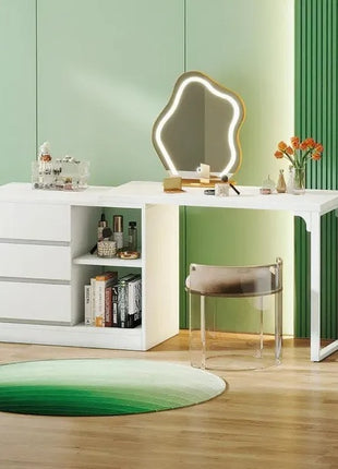 L-Shaped Makeup Vanity Desk with Drawers – Modern White Dressing Table with Storage Cabinet