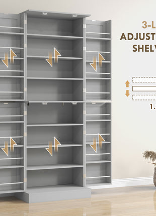 Tall Kitchen Pantry Cabinet with Adjustable Shelves – 8-Tier Food Storage Organizer with Door Spice Racks