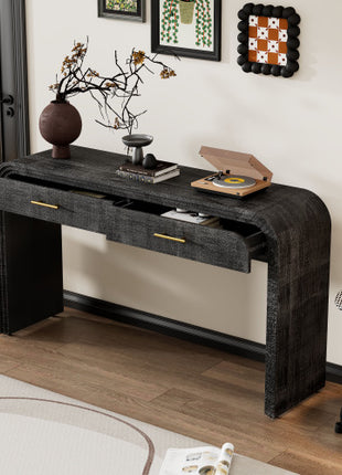 Vintage Silhouette Likeshoppe Console Table in Antique Black – Entryway Table with Drawers & Modern Curved Design (59”)