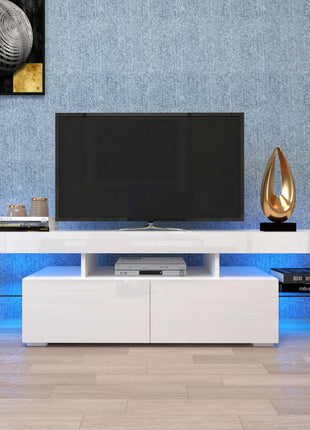 Likeshoppe White Entertainment Center with Remote Control RGB Lights &amp; Storage-lsb