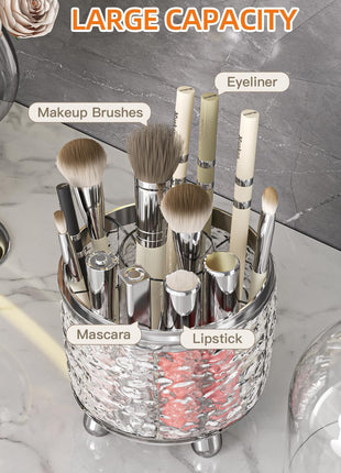 Likeshoppe Rotating Makeup Brush Holder Organizer – Large Capacity Dustproof Cosmetic Storage for Vanity & Bathroom-lsb