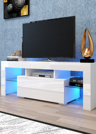LED Entertainment TV Stand for 50–59 Inch TVs – Modern White TV Cabinet with Storage &amp; RGB Lights-lsb