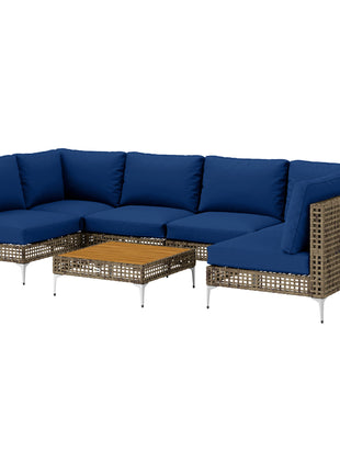7 Piece Wicker Patio Furniture Set with Cushions & Acacia Wood Table