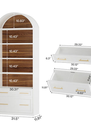 Likeshoppe Modern Arched Bookshelf with Drawer &amp; File Cabinet