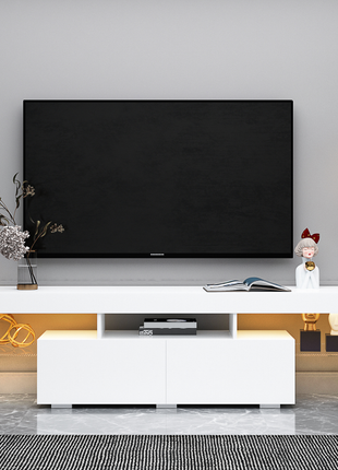 Likeshoppe White Entertainment Center with Remote Control RGB Lights &amp; Storage-lsb