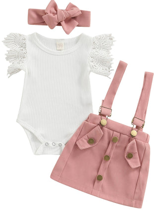 3Pcs Baby Girl Summer Outfit Set – Ruffle Ribbed Floral Romper