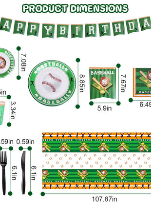 171PCS Baseball Party Supplies Set for 24 Guests – Disposable Dinnerware with Plates, Cups & Decorations