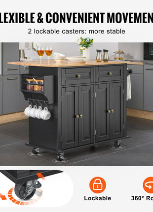 Rolling Kitchen Island Cart with Drawers & Cabinets – Mobile Kitchen Storage Cart on Wheels