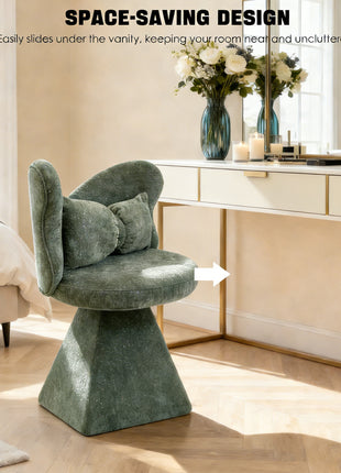 Swivel Vanity Chair with Butterfly Back – Chenille Velvet Makeup Stool Accent Chair for Bedroom & Dining Room