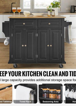 Rolling Kitchen Island Cart with Drawers & Cabinets – Mobile Kitchen Storage Cart on Wheels