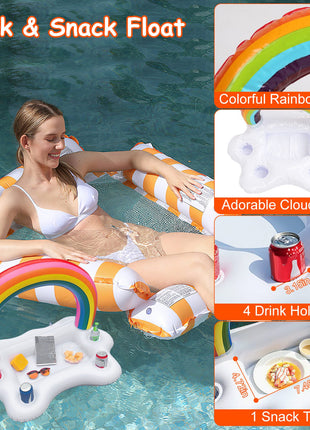 3PCS Inflatable Pool Float Set – Water Hammocks & Drink Snack Float with Air Pump