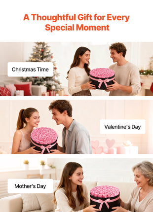 50 Preserved Roses Sweet Pink Round Box – Forever Flowers Gift for Women Wife Mom Anniversary Valentine’s Day
