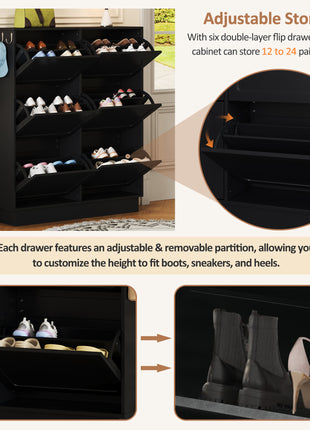 Narrow Flip Drawer Shoe Cabinet with 6 Storage Drawers – Space Saving Entryway Organizer