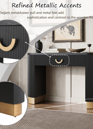 Likeshoppe Modern Console Table With Vertical Ribbed Design, Compact Storage With Functional Drawer