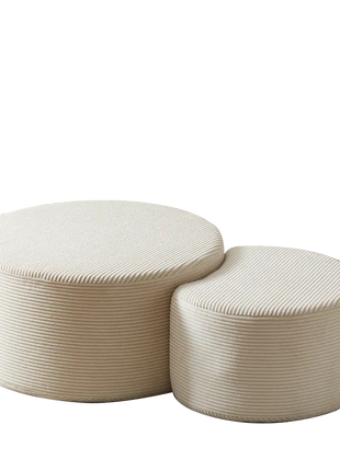 Upholstered Nesting Coffee Table Set of 2 – Round Corduroy Ottoman Coffee Tables