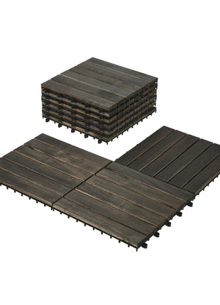 30 PCS Acacia Wood Interlocking Deck Tiles – 12" × 12" Outdoor Patio Flooring for Balcony, Garden & Poolside