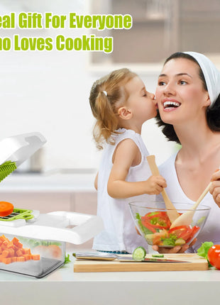 12-in-1 Vegetable Chopper Slicer Dicer Set – Kitchen Food Cutter with Container & Graters