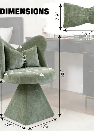 Swivel Vanity Chair with Butterfly Back – Chenille Velvet Makeup Stool Accent Chair for Bedroom & Dining Room