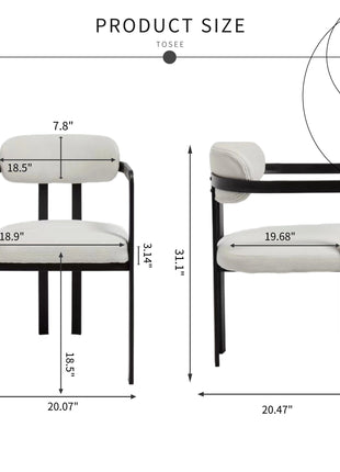 Mid-Century Boucle Dining Chairs Set of 2 – Upholstered Kitchen Chairs with Black Metal Legs