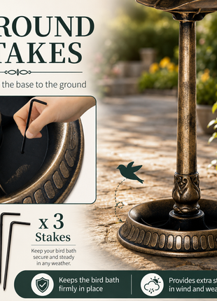 LIKESHOPPE 3-in-1 Garden Bird Bath Bowl Pedestal – Bird Bath, Bird Feeder & Flower Planter, Antique Bronze