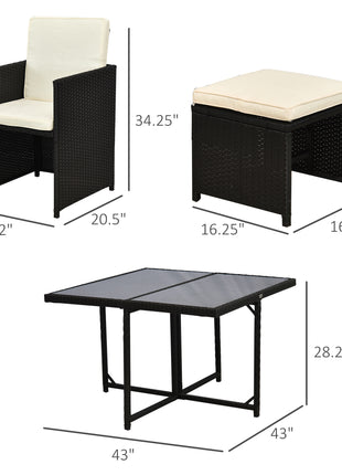 Likeshoppe 9 Piece Outdoor Rattan Dining Set with Cushions & Glass Table – Patio Wicker Furniture Set with Chairs & Ottomans for Backyard & Garden