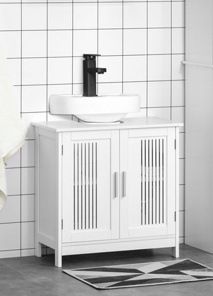 Bathroom Under Sink Cabinet – White Pedestal Sink Storage Cabinet with Adjustable Shelf