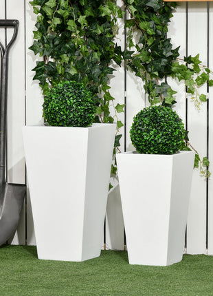 Likeshoppe White Outdoor Planter Set of 2 – Modern Concrete Style Flower Pots for Patio, Balcony & Garden