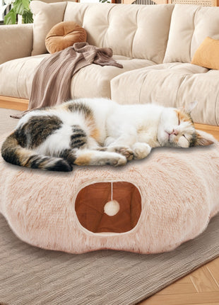 Cat Tunnel Bed Plush Donut Cat Cave – Peekaboo Indoor Tunnel Bed for Cats Kittens