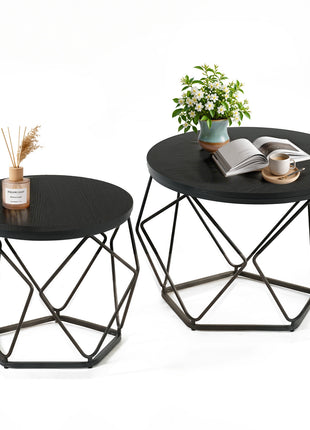 Modern Geometric Nesting Coffee Table Set with Hidden Storage – Round Side Tables