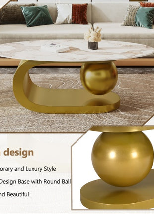 Modern Oval Marble Coffee Table with Gold Stainless Steel Base – 47" Luxury Table