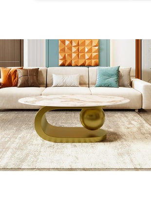 Modern Oval Marble Coffee Table with Gold Stainless Steel Base – 47" Luxury Table