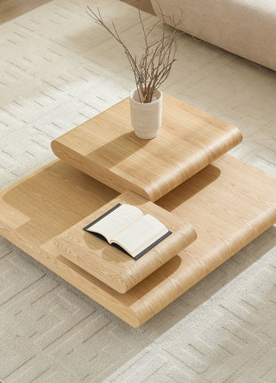 3 Piece Modular Stacking Coffee Table – Natural Wood Square Coffee Table for Living Room LS2